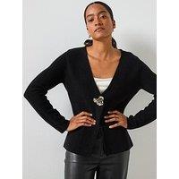 Mango Knitted Cardigan With Jewel Button - Black