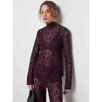 Mango Lace Long Sleeve Tie Neck Blouse - Red