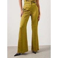 Mango Satin Tailored Flare Trouser - Green