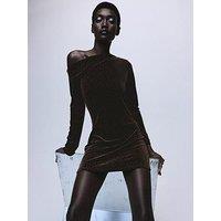 Mango Asymmetrical Velvet Dress With Shiny Details - Brown