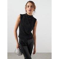 Mango Rhinestone Perkins Neck Top - Black