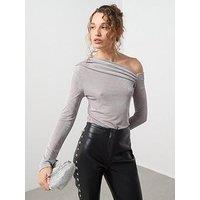 Mango Asymmetric Sparkle Top - Grey
