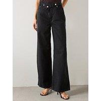 Mango Wide Leg Jeans With Crossover Waistband - Black