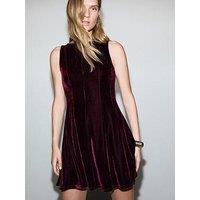 Mango Velvet Skater Dress - Red