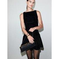 Mango Velvet Dropped Hem Skater Dress - Black