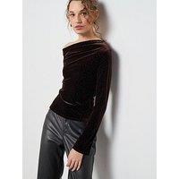Mango Asymmetric Velvet Top - Brown
