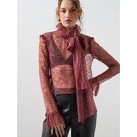 Mango Lace Bow Neck Blouse - Pink