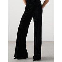Mango Velvet Wide Leg Trousers - Black