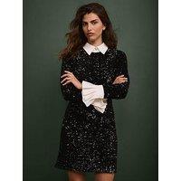 Mint Velvet Sequin Contrast Collar Dress - Black