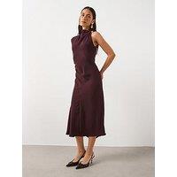 Mango Dress With Asymmetrical Neck And Metallic Detail - Brown