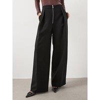 Mango Tailored Wide Leg Trousers With Zip Detail - Black