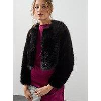 Mango Faux Fur Cropped Jacket - Black