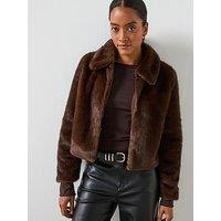 Mango Faux Fur Jacket - Brown