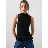 Mango Peplum High Neck Tank Top - Black