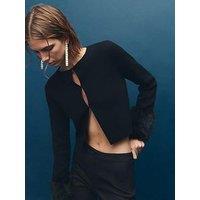 Mango Faux Fur Cuff Cardigan - Black