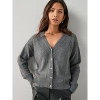 The Very Collection V Neck Knitted Argyle Cardigan - Grey