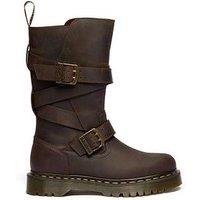 Dr Martens Anistone 2 Strap Crazy Horse Leather Biker Boots - Dark Brown