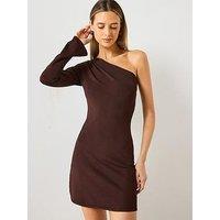 Mango Fitted Dress With Asymmetrical Sleeve - Brown
