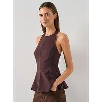 Mango Halterneck Peplum Top - Brown