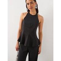 Mango Peplum Top With Halter Neck - Black