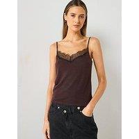 Mango Knitted Lace Cami Top - Burgundy