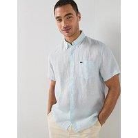Lacoste Regular Fit Linen Short Sleeve Shirt - Light Blue