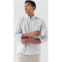 Lacoste Regular Fit Striped Linen Shirt - Blue
