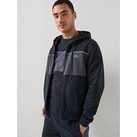 Lacoste Classic Fit Colorblock Zip Thru Fleece Hoodie - Black