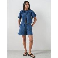The Very Collection Cotton And Linen Mix Co-Ord Relaxed Shorts - Dark Wash