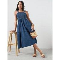 The Very Collection Smock Denim Midi Dress - Dark Wash