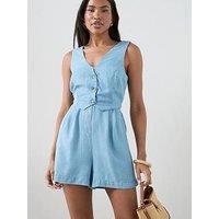 The Very Collection Denim Waistcoat Playsuit - Mid Wash