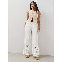 The Very Collection Crochet Detail Wide Leg Trousers - White
