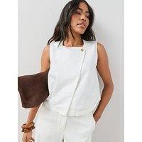 The Very Collection Asymmetric Button Detail Co-Ord Top - White
