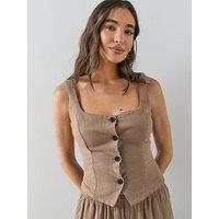 The Very Collection Soft Touch Button Detail Co-Ord Top - Brown