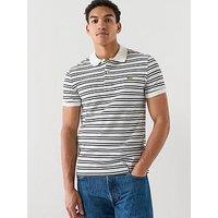Lacoste Regular Fit Striped Mini-Pique Polo Shirt - White