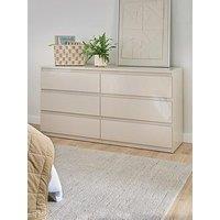 Very Home Layton Gloss 6 Drawer Chest - Oatmeal