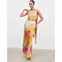 Pretty Lavish Keisha Scarf Maxi Dress - Pink And Yellow Ochre Floral
