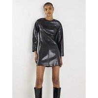 River Island Long Sleeve Faux Leather Mini Dress - Black