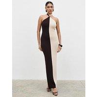 Pretty Lavish Berkley Contrast Knit Maxi Dress - Beige And Chocolate Brown - Multi