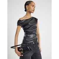 River Island Short Pu Drape Top - Black