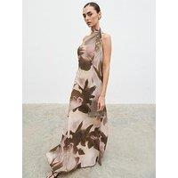 Pretty Lavish Sheree One Shoulder Chiffon Maxi Dress - Netural Watercolour Floral
