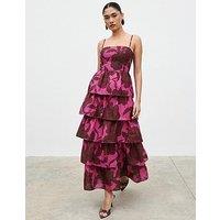 Pretty Lavish Aalyiah Square Neck Ruffle Midaxi Dress - Brown And Fuchsia Floral