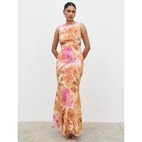 Pretty Lavish Navenna Printed Lace Backless Maxi Dress - Pink And Yellow Ochre Floral