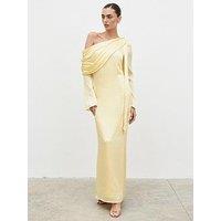Pretty Lavish Neomie One Shoulder Tie Chiffon Maxi Dress - Lemon