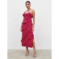 Pretty Lavish Aryana Jacquard Ruffle Midaxi Dress - Berry