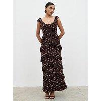 Pretty Lavish Cecile Ruffle Mesh Maxi Dress - Brown/Cream
