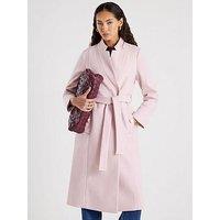 River Island Notch Collar Belted Wrap Coat - Pink
