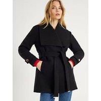 River Island Short Wide Collar Wrap Coat - Black
