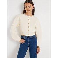 River Island Structured Sleeve Cardigan - Cream