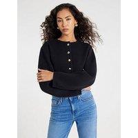 River Island Structured Knitted Sleeve Cardi - Black